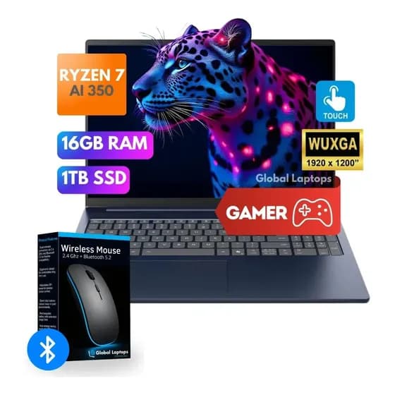 Lenovo Ideapad Ryzen 7 Ai 350 16GB RAM 1TB SSD Optimizada Con Inteligencia Artificial Pantalla Tactil 16 Wuxga 1920 X 1200 Amd Radeon Graphics Incluye Windows 11 Instalado Laptop 83HY001KUS Con Regalo